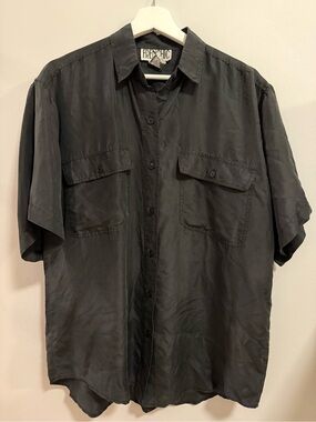 Silk Black Short Sleeve Button-Up Shirt